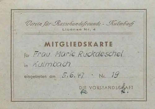 Verein fur Rassehundefreunde Kulmbach License Mitgliedskarte