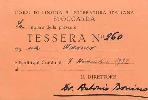Corsi di lingua e letteratura italiana Stoccarda Tessera