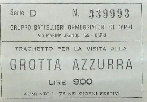 Grotta Azzurra Capri entrance old ticket