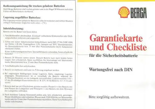 Advertising Berga Garatiekarte und Checkliste