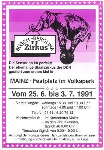 Advertising Busch-Berolina Zirkus 1991