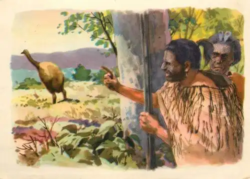 Old Paper Chromo Image Sanella Trade Card Australia moa hunters