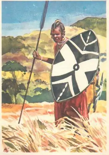 Old Paper Chromo Image Sanella Trade Card Africa Ostrich Massai native hunter