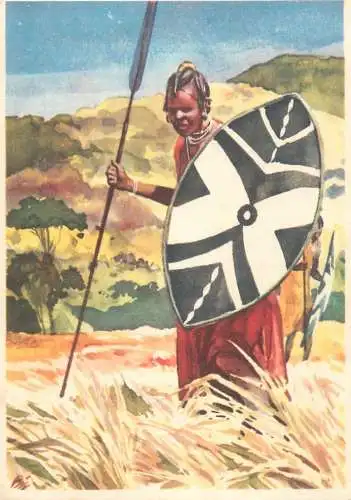 Old Paper Chromo Image Sanella Trade Card Africa Ostrich Massai hunter