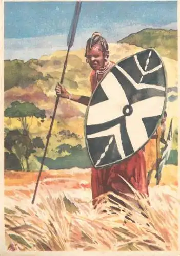 Old Paper Chromo Image Sanella Trade Card Africa Ostrich Massai hunting