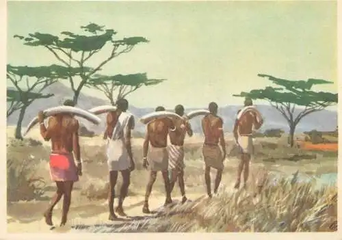 Old Paper Chromo Image Sanella Trade Card Africa natives transporting ivory
