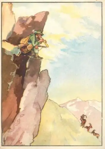 Old Paper Chromo Image Trade Card Resi-Bild 79 - Tonio beobachtet die edlen Steinbocke hunter