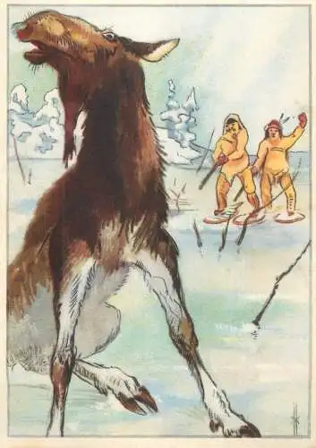 Old Paper Chromo Image Trade Card Resi-Bild 67 - Die Chipewyan verfolgten den Elch auf das Eis hinaus hunting hunter