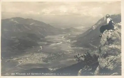 Germany Blick von Kreuzeck auf Garmisch Partenkirchen und Loisachtal panoramic view