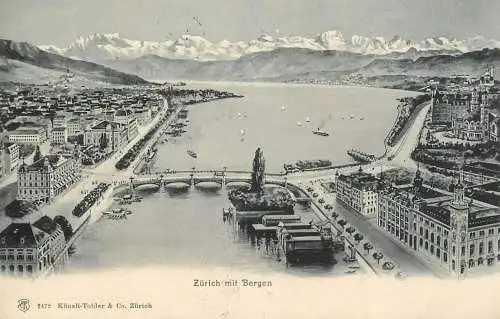 Switzerland Zurich mit Bergen vue generale