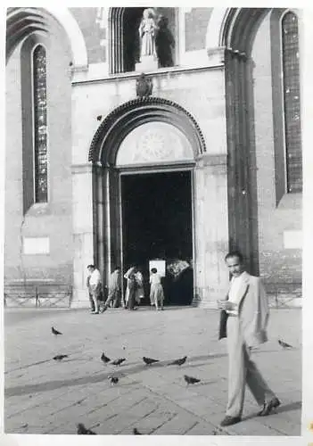 Anonymous persons instant photo man Italy pigeons