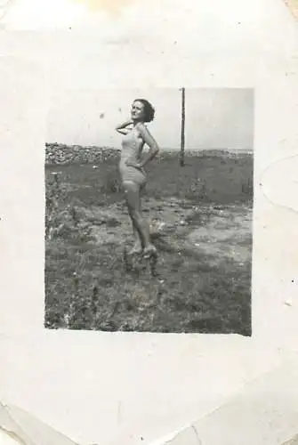 Anonymous persons instant photo woman posing bathing suit