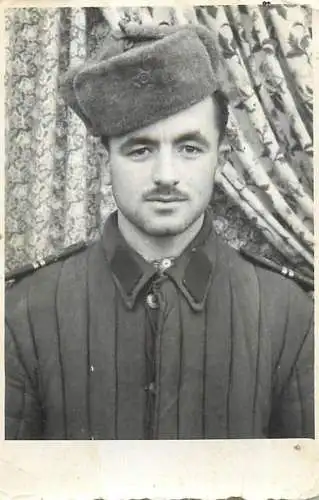 Military man souvenir photo soldier Romania uniform 1955