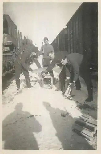 Military working saw log railway instant photography