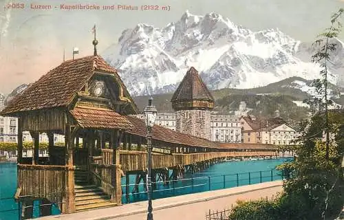 Switzerland Luzern Kapellbrucke und Pilatus