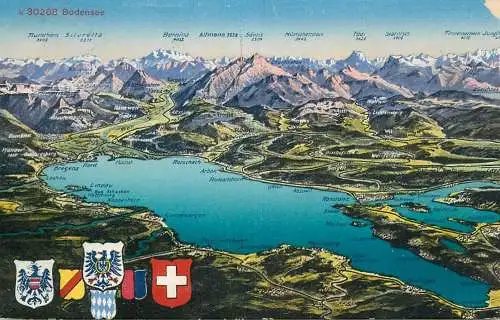 Bodensee lake and mountains map view