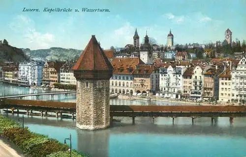 Switzerland Luzern Kapellbrucke und Wasserturm
