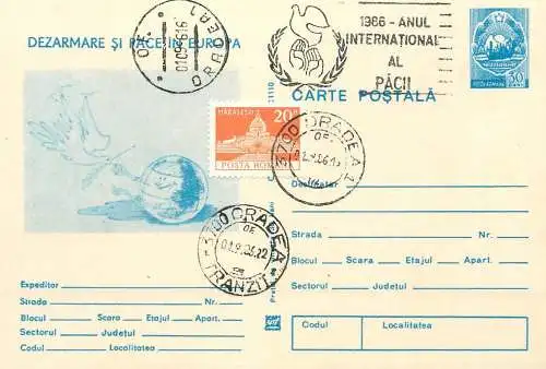 Romania postal stationery postcard 1986 "Dezarmare si Pace in Europa" International Peace Year 1986