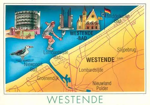 Belgium Westende souvenir map