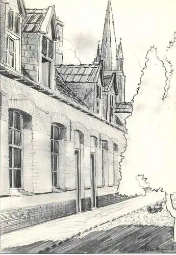 Belgium Poperinge widow's yard pencil drawing signed artwork