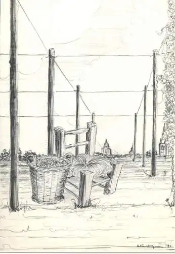 Belgium Poperinge pencil drawing signed artwork