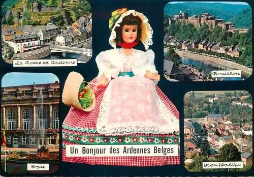 Belgium Bonjour de Ardennes Belges aspects from cities and doll with typical costume