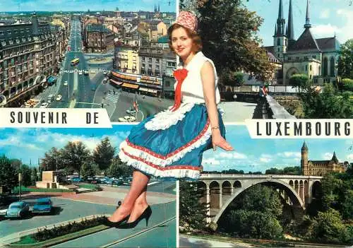 Souvenir de Luxembourg several sites and woman in traditional costume