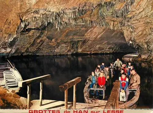 Belgium Grottes de Han sur Lesse underground river tourists boat - embankment