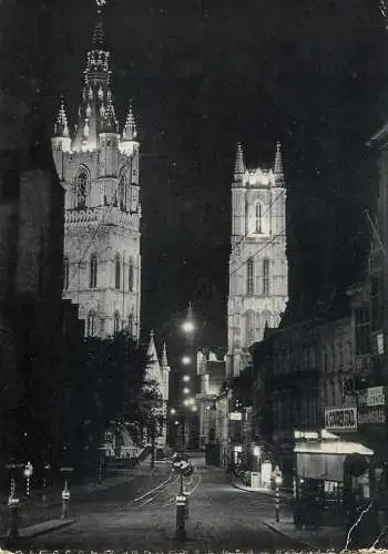 Belgium Gent Le Beffroi & Eglise St Bavon vue de nuit
