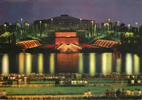 Italy Roma Lago e Palazzo dello Sport notturno