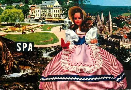 Belgium Spa different views and doll with folk dress and bonnet