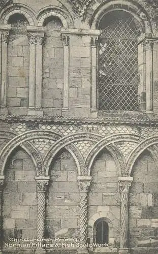 England Cristchurch Priory Norman Pillars & Fish Scale Work detail view