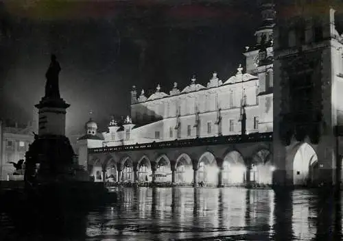 Poland Krakow the Cloth Hall & Adam Mickiewicz monument nocturnal aspect