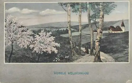 Vesele Velikonoce Happy Easter Greetings Post card
