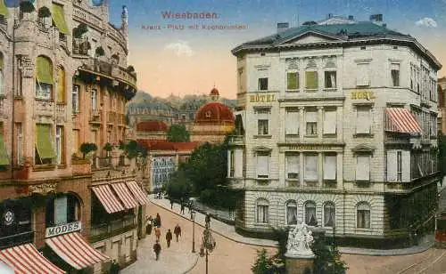 Germany Wiesbaden Kranz Platz mit Kochbrunnen