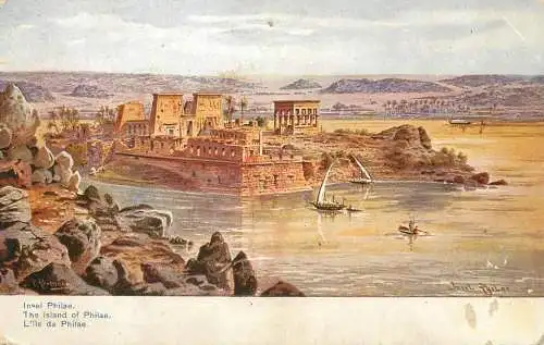 Egypt Island of Philae temple view signed illustration