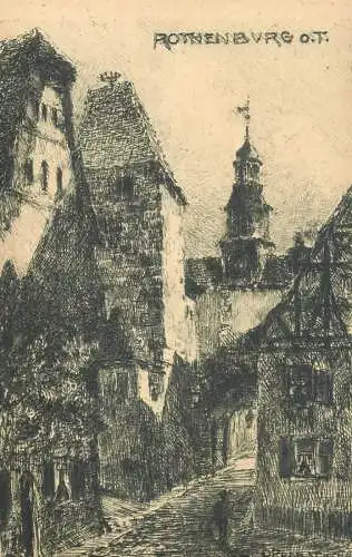 Germany Rothenburg ob der Tauber old city architecture pencil drawing
