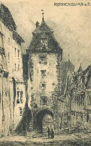 Germany Rothenburg ob der Tauber tower gate architecture pencil drawing