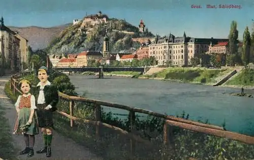 Austria Graz Mur Schlossberg ethnic types and scenes typical folk children costumes