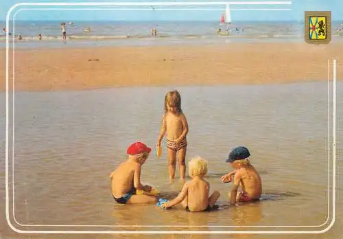 Belgium beach scene children play
