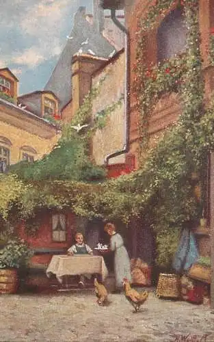 AK Germany H. Wolff stilles Platzchen village scene painting