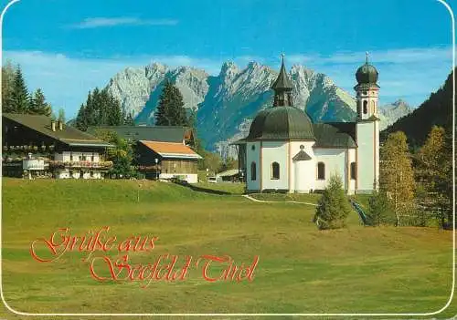 Austria Seefeld Tirol Seekirchl mit Karwendelgebirge