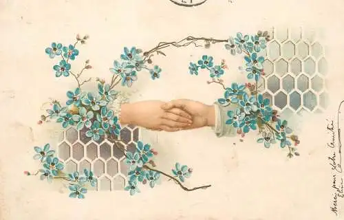 Friendship man & lady hands 1905 fantaisie fleurs