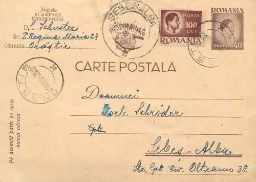 Romania 1946 Orastie to Sebes stationery postcard