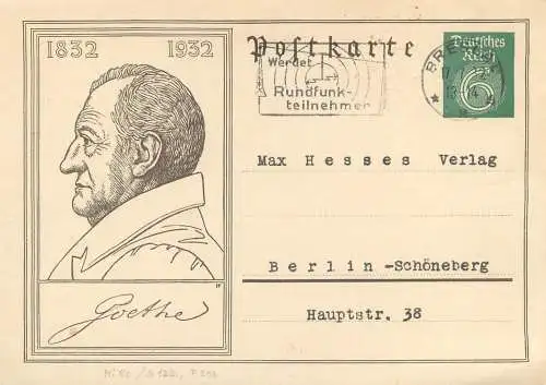 Postkarte 1933 Goethe