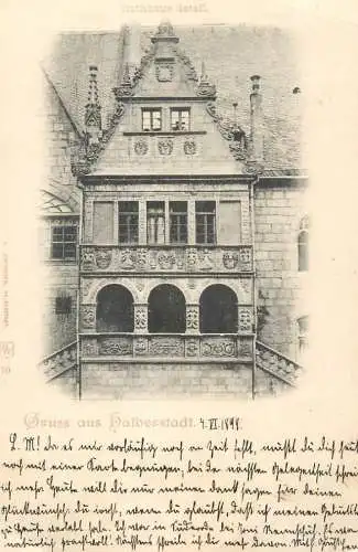 Gruss aus Halberstadt 1898 Rathaus detail