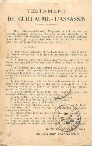 Testament de Guillaume l`assassin 1914