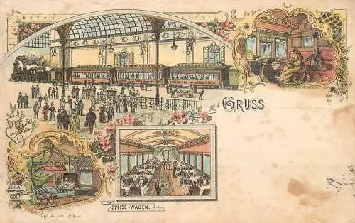 Litho AK Gruss .... Schlaf-couf, Speise Wagen
