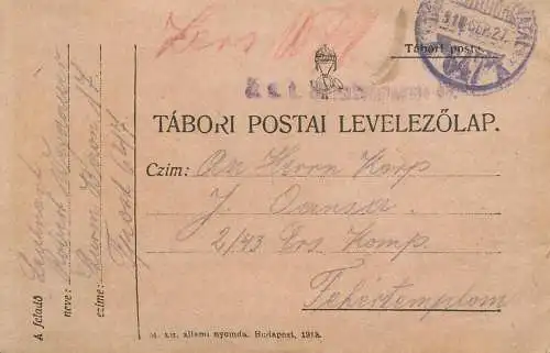 Tabori postai levelezolap 1918 Hungary