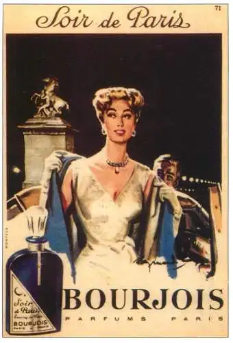 Perfume advertising postcard Soir de Paris Bourjois Parfums